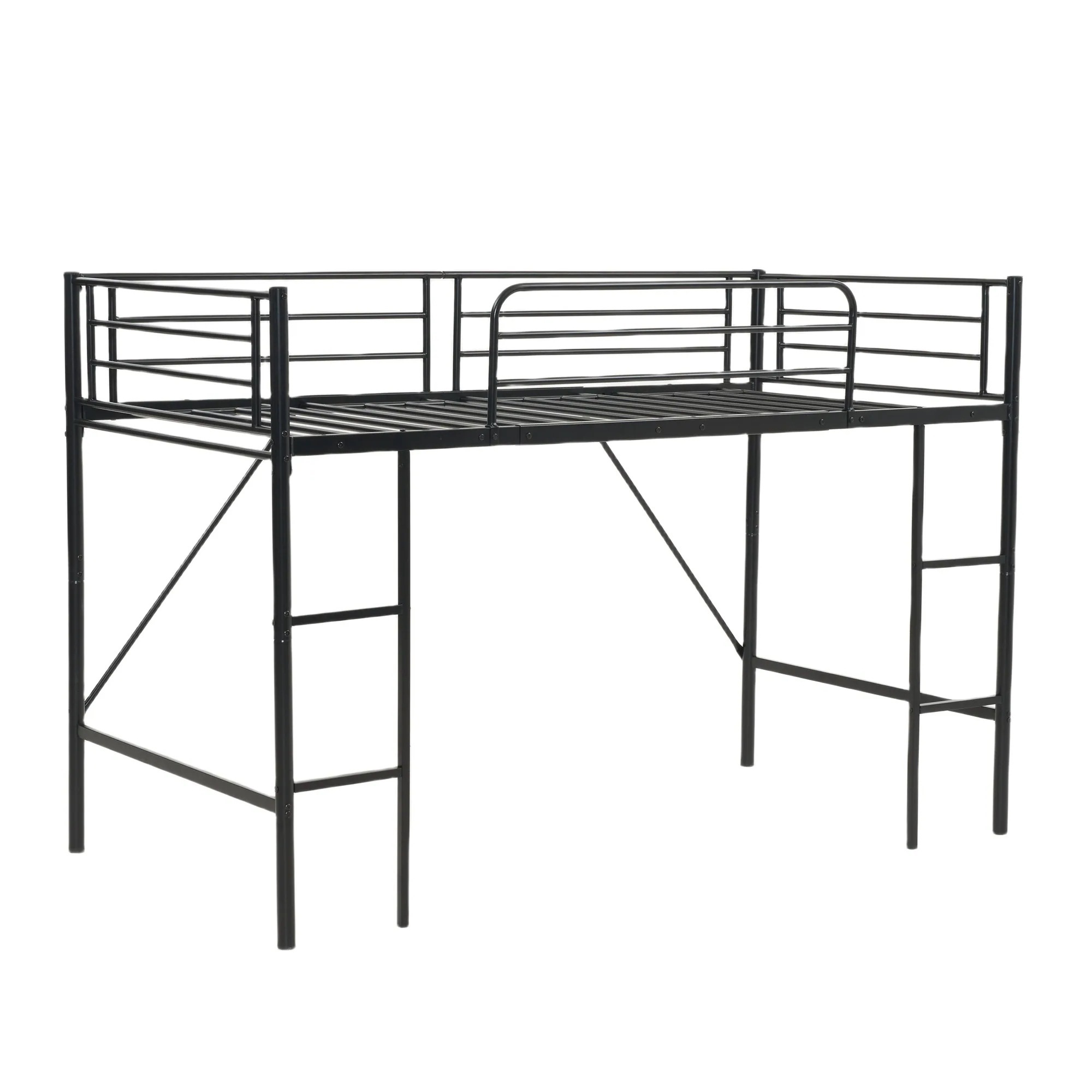 【国内発送】【新作】【ブラック】ロフトベッド パイプベッド シングル ベッド デスク付 シングルベッド 木 収納 北欧風 子供部屋 スチール 耐震 ベッド 新作