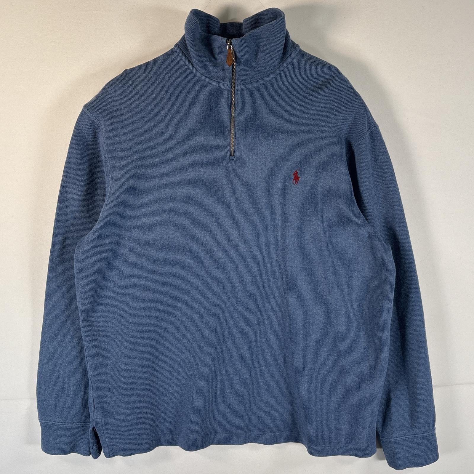 古着 90s/90年代 ポロバイラルフローレン Polo by Ralph Lauren スウェット ハーフジップ ニット トレーナー L ブルー系 メンズ