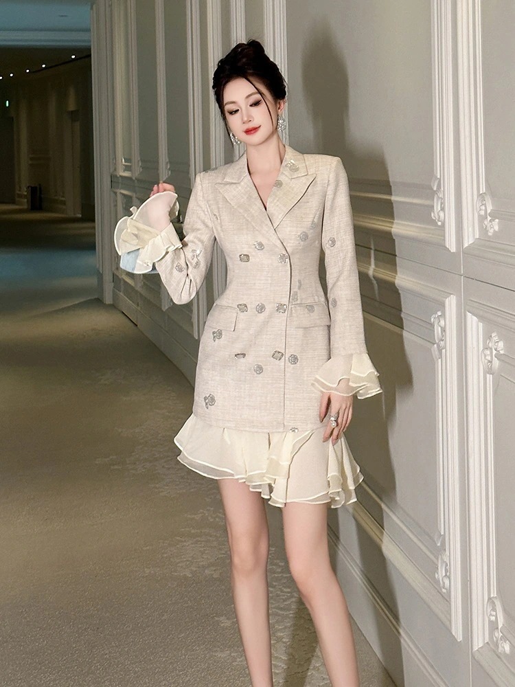 新款 2024秋冬新品 フレア フリル スーツワンピース ドレス パーティー キャバ 大人 同窓会 披露宴 卒業式 結婚式 演奏会 ウェディング 二次会 メガ割