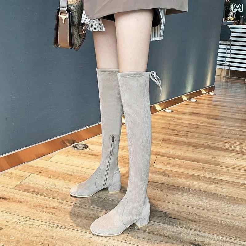 ニーハイ ブーツ レディース シンプル おしゃれ 女性用 ロング ブーツ スエード オーバー ザニー ブーツ スリム ブーツ 冬 裏起毛