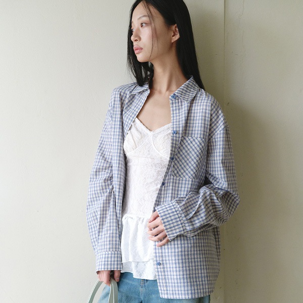 LOOSE FIT CHECK SHIRT BLUE