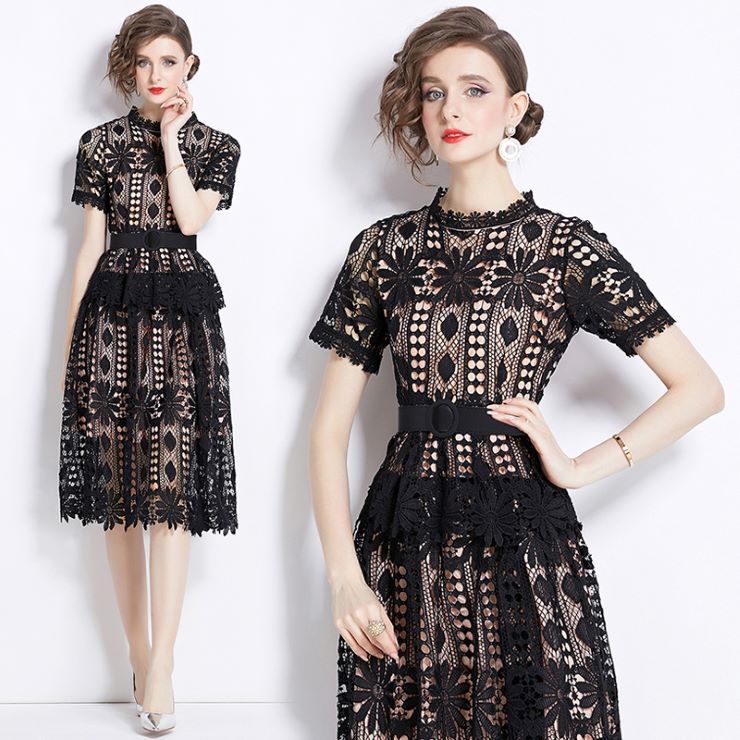 【6月5日20時 新作】　透かしレースウエストベルトワンピース 透かしレースウエストベルトワンピース ワンピース ドレス ドレス 二次会 結婚式 大人 上品 入園式 卒業式 入学式 OL