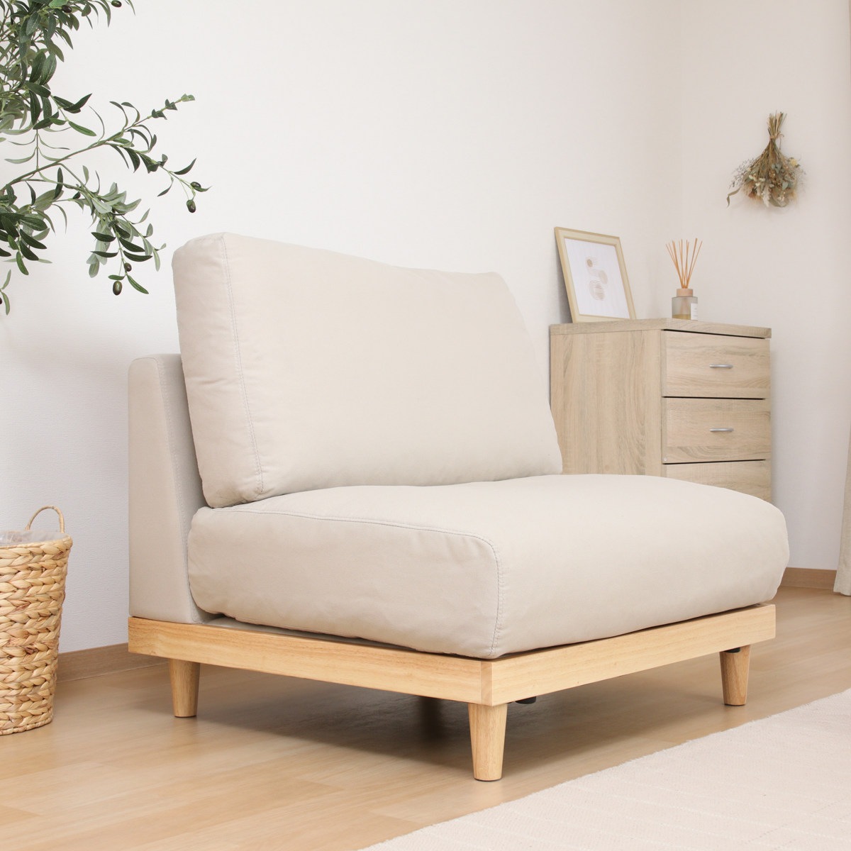 ソファ 1人掛け 幅87cm フェザーソファ イージーケア 撥水加工 幅広 ゆったり ローソファ ロータイプ 木製フレーム 完成品 シンプル 北欧 モダン ナチュラル