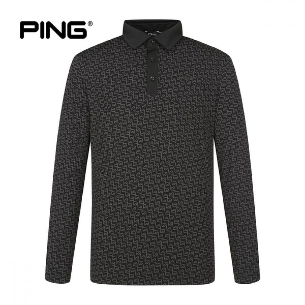 [ping] メンズ柄襟付き長袖Tシャツ