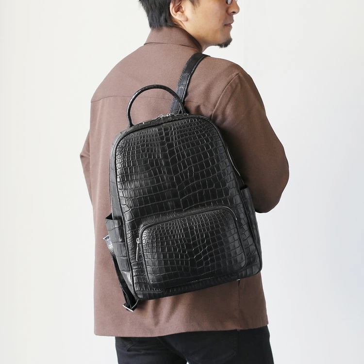 クロコダイル バッグ リュック メンズ ワニ革 本革 マット加工 リュックサック 大人 革 シンプル ブラック レッド ブルー ワニ バックパック 安心 保証書 付き ギフト プレゼント おしゃれ オ