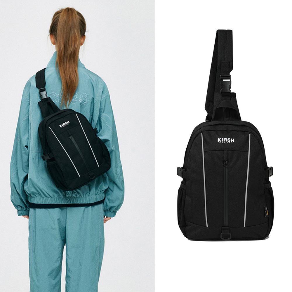春先取りの 韓国ファッション/パイピングスリングバッグ[ブラック]韓国ストリートブランド ショルダーバッグ