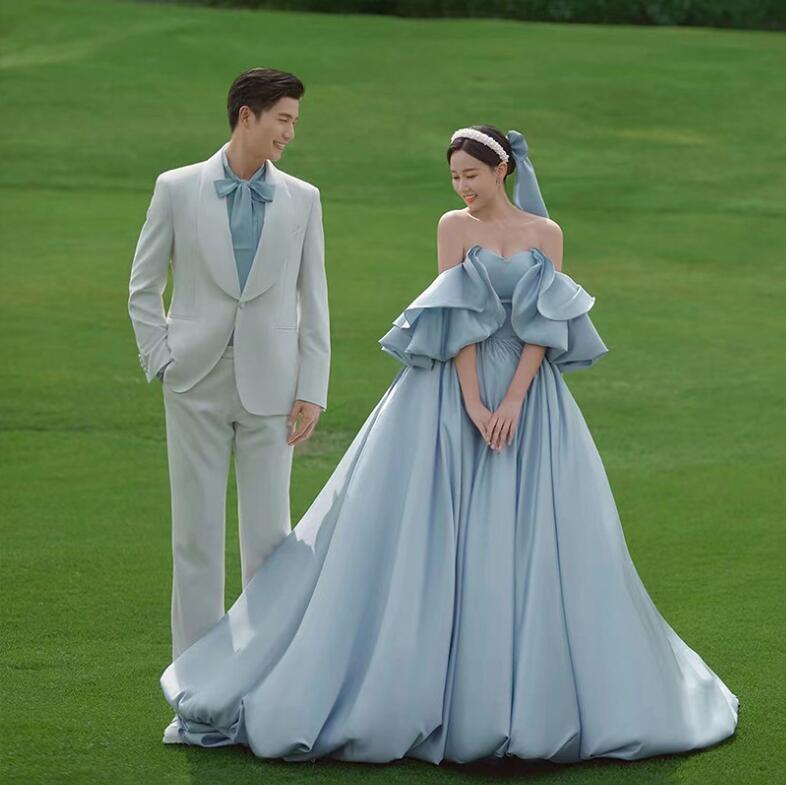 前撮りドレス 後撮り カラードレス コンサート オフショルダー 二次会ドレス高級感 ウェディングドレス ロング 花嫁ドレス 可愛い パーティードレス 結婚式ドレス フォトウェディング撮影 きれいめ お