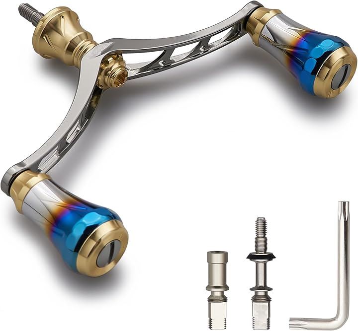 V4.0 80/98mm リール ハンドル 航空アルミ製 シマノ ダイワ 通用 スピニングリール Arch(ゴールド(ノブ)＆ガンメタル(ハンドル), V4.0 - 98mm)