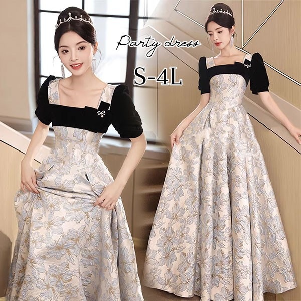 ドレス 大人 ピアノ 発表会 ロング丈 ぽっちゃり 大きいサイズ イブニングドレス 演奏会 ピアノ発表会 袖付き ワンピース Aライン ステージドレス 二次会 女子会 成人式 パーティードレス