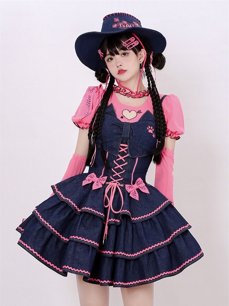 デニムスカート つぎて レース本 カウボーイベルト 腰をすぼめる ストラップスカート 帽子は含まれていません