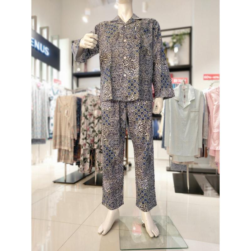 [釜山店] []綿70番手 朱子 大きな模様捺染 男性パジャマ(WPA2466M BU)