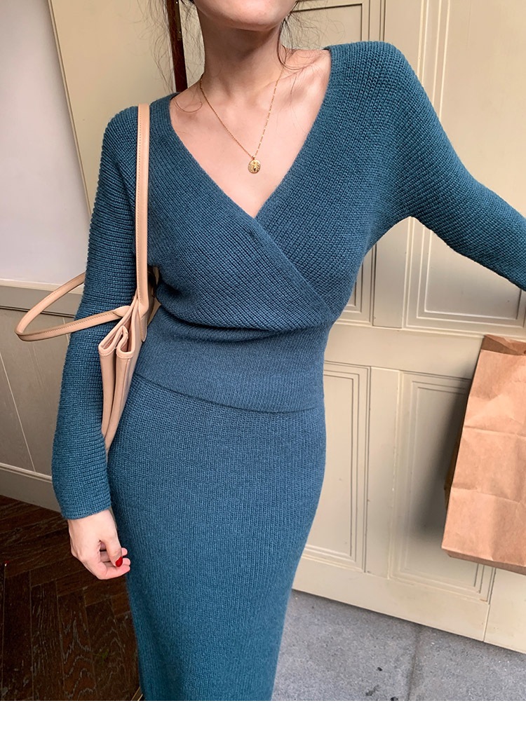 レトロ Vネック 長袖 ニット トップ 秋 冬 レディース ハイエンド セーター ボトムス シャツ グレー ブルー S M L トップス かわいい 大人可愛い きれいめ シンプル カジュアル 大人