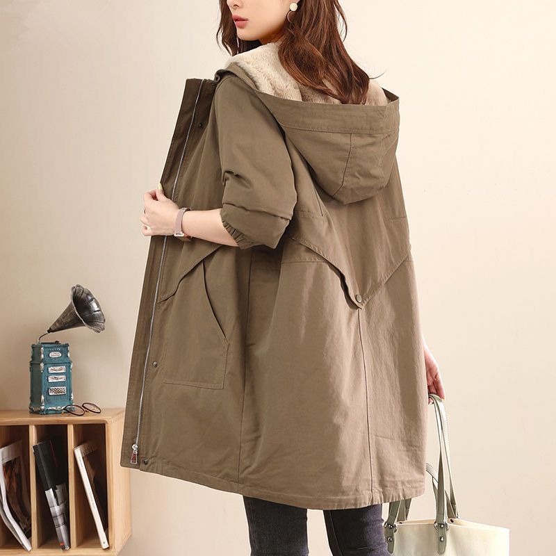 万能流行感モッズコートレディースミリタリーコート裏ボアウエスト調節可能中綿コートフェイクファーアウター厚暖かいカジュアル秋冬