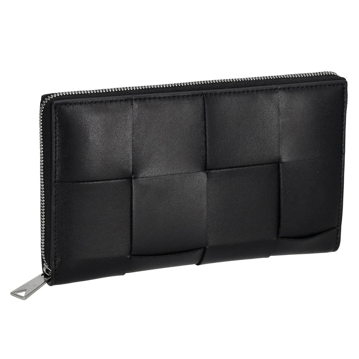 BOTTEGA VENETA 649607-V47V1-8803 ボッテガヴェネタ ラウンドファスナー長財布 カセット マキシ イントレチャート カーフスキンレザー ブラック/シルバー
