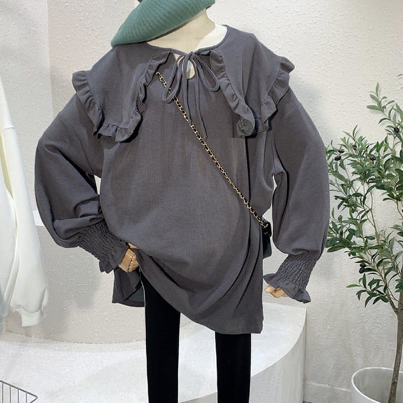 3color レディース トップス フリル 襟 長袖 ブラック ベージュ グレー お洒落 248