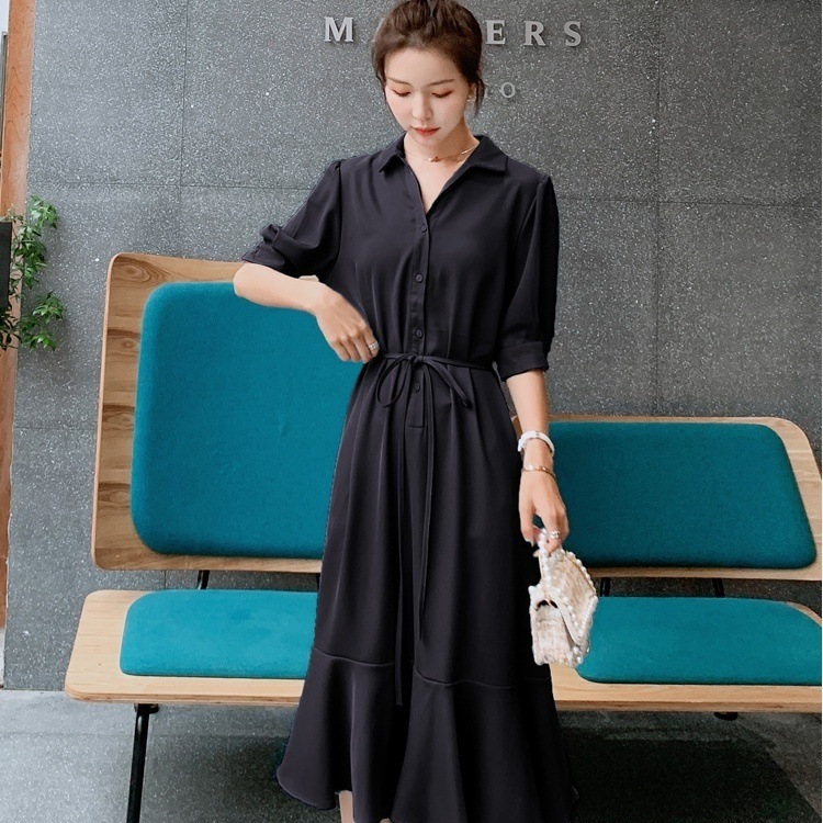 ワンピース シャツワンピース 袖あり 5分袖 Vネック 襟付き Aライン ウエストリボン ティアード かわいい 可愛い きれいめ シンプル カジュアル 上品 おしゃれ かっこいい 可愛い 7,802円