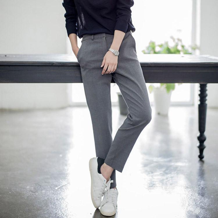 スラックス レディース 夏 薄手 クロップドパンツ ストレート センタープレス ポケット ハイウエスト カジュアル オフィス シンプル グレー