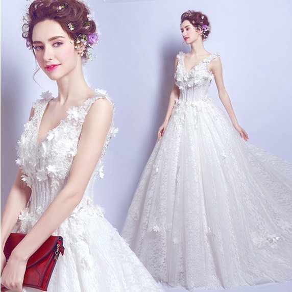 ウエディングドレス 結婚式 二次会 ウェディングドレス 安い プリンセス エンパイア 花嫁 ドレス 披露宴 ロングドレス ブライダル 姫系 vネック 大きいサイズ 12,845円