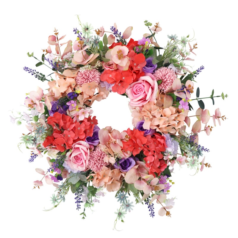 ローズ リース 正面玄関 24インチ 60cm 大きなフラワー リース 春 夏 オールシーズン 屋外 緑 ル リース 壁掛け フェイク フェイクフラワー クリスマス 誕生日プレゼント 花 ギフト 開店