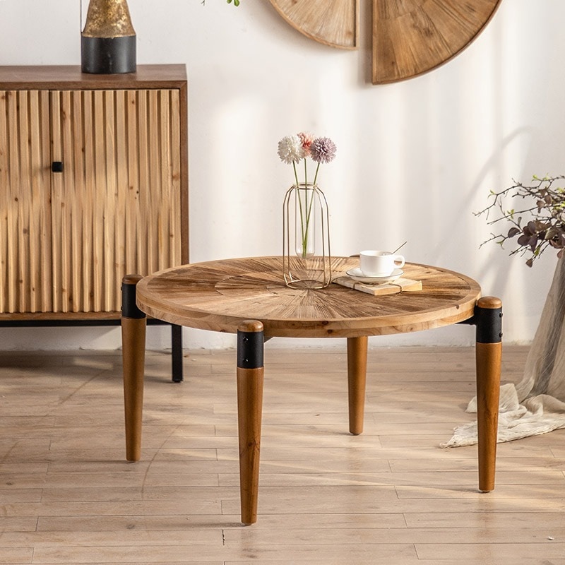 コーヒーテーブル ウッドカラー わびさびスタイル 丸テーブル コーヒーテーブル センターテーブル 北欧 木目 カントリー ナチュラル