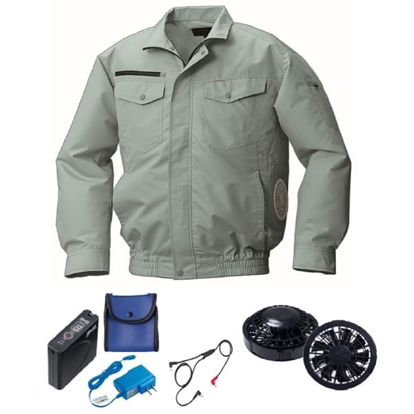 KU92030空調服 綿ポリ混紡 横ファン FAN2200B/長ケーブル/LISUPER1 緑 4L