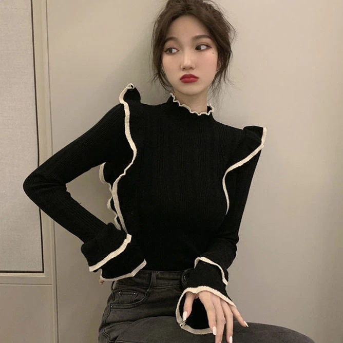 ベーシックニット あったか！カシミヤタッチ クルーネックトップス 日韓 保温 流行りお肌に優しいエレガント 着痩せ 修身 ストライプ 流行り カジュアル 防寒柔軟性 ラウンドネックニット ブラウス 福