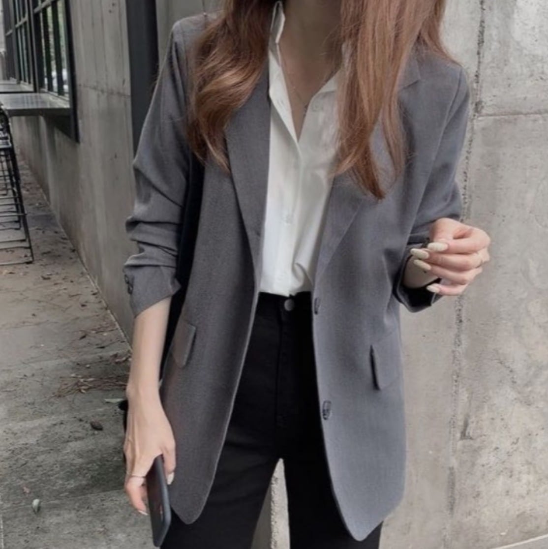 ジャケット 羽織 テーラード 長袖 前開き ストレート かわいい 大人可愛い きれいめ シンプル カジュアル 春 秋 学生 通学 オフィス デート お出かけ 韓国 モテ L XL グレー