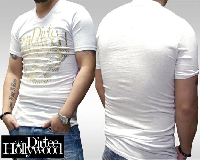 ダーティーハリウッド メンズ Tシャツ Vネック Dirtee Hollywood BRANDED ホワイト ゴールド ダーティー ハリウッド LA セレブ Safari サファリ LEON レオン
