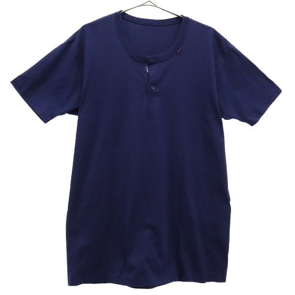 パパス マニエール ド ヘミング ロゴプリント 半袖 ヘンリーネック ポロシャツ S ネイビー PaPas MANIERE DE HEMING メンズ