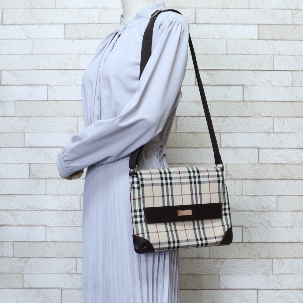 バーバリー ノバチェック ショルダーバッグ ナイロンキャンパス ベージュ BURBERRY 中古