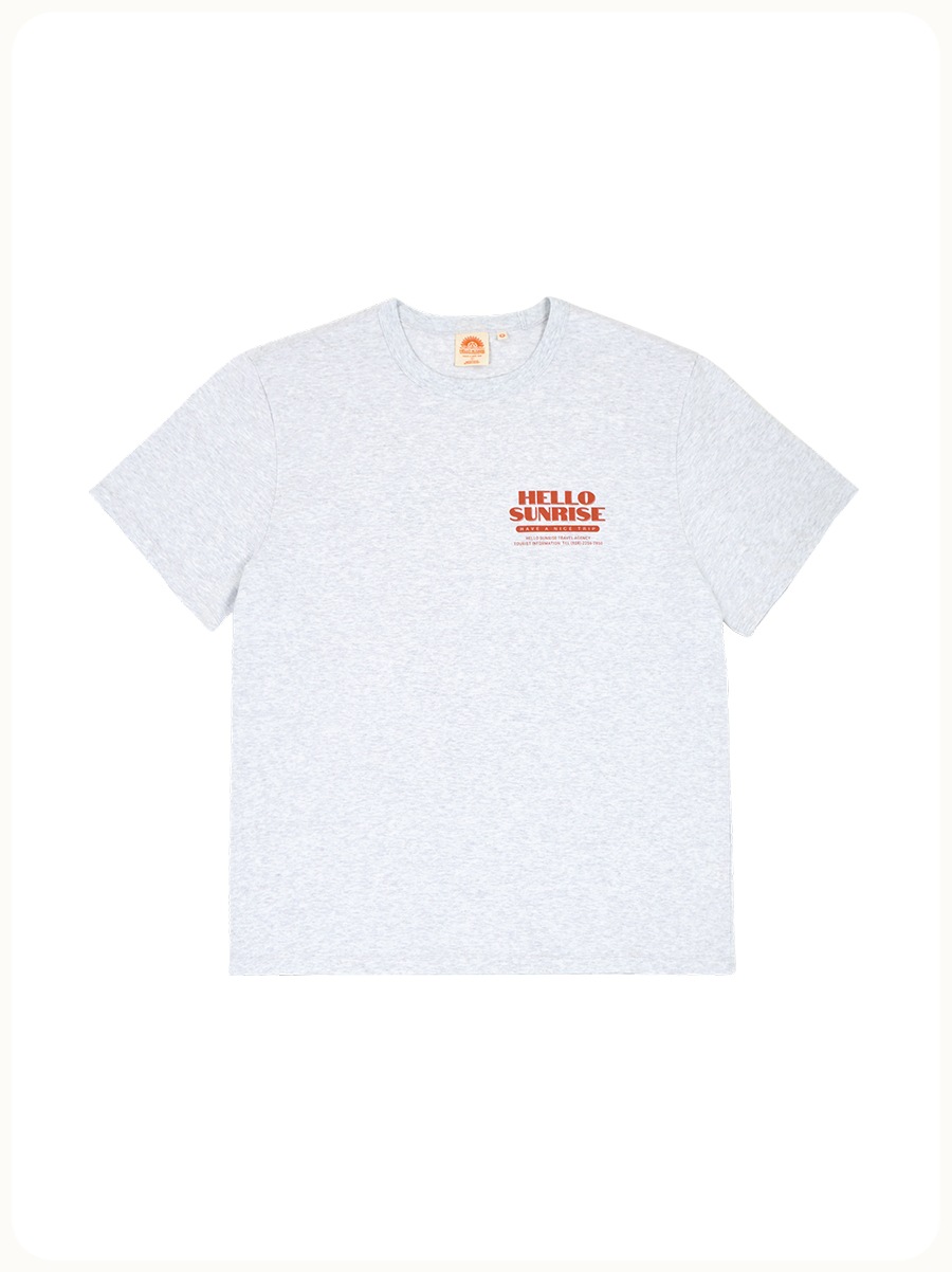HELLO SUNRISE Travel Agency Logo Tee Light Gray