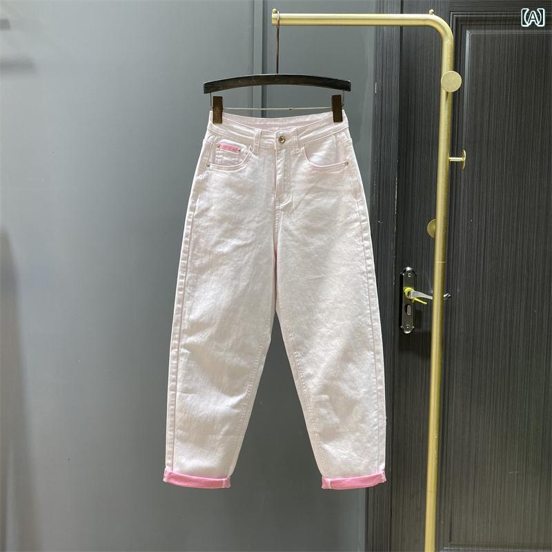 デニムパンツ レディース ボトムス ジーンズ カジュアル 秋 ファッション ピンク グリーン ブルー