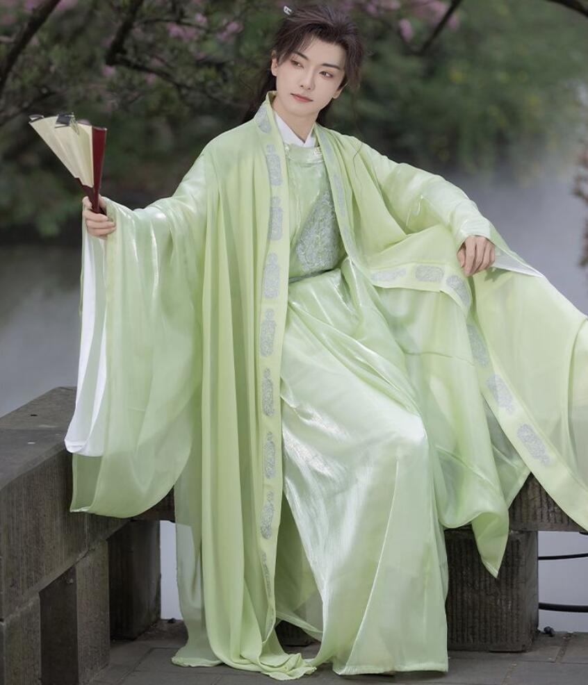 グリーン 緑 唐風丸襟ローブ 男女兼用 漢服 刺しゅう中華服 チャイナ服 中華コスプレ衣装 メンズ レディース セット 中国伝統衣装 古代風 エレガント 時代劇 華流 コスチューム ハロウィン衣装 学