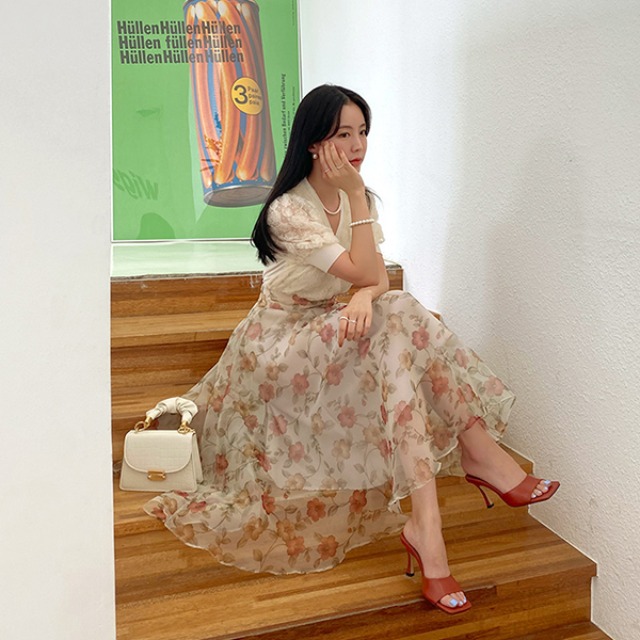 韓国ファッション コムス 黄花 フレア スカート콤스 노방꽃 플레어 스커트