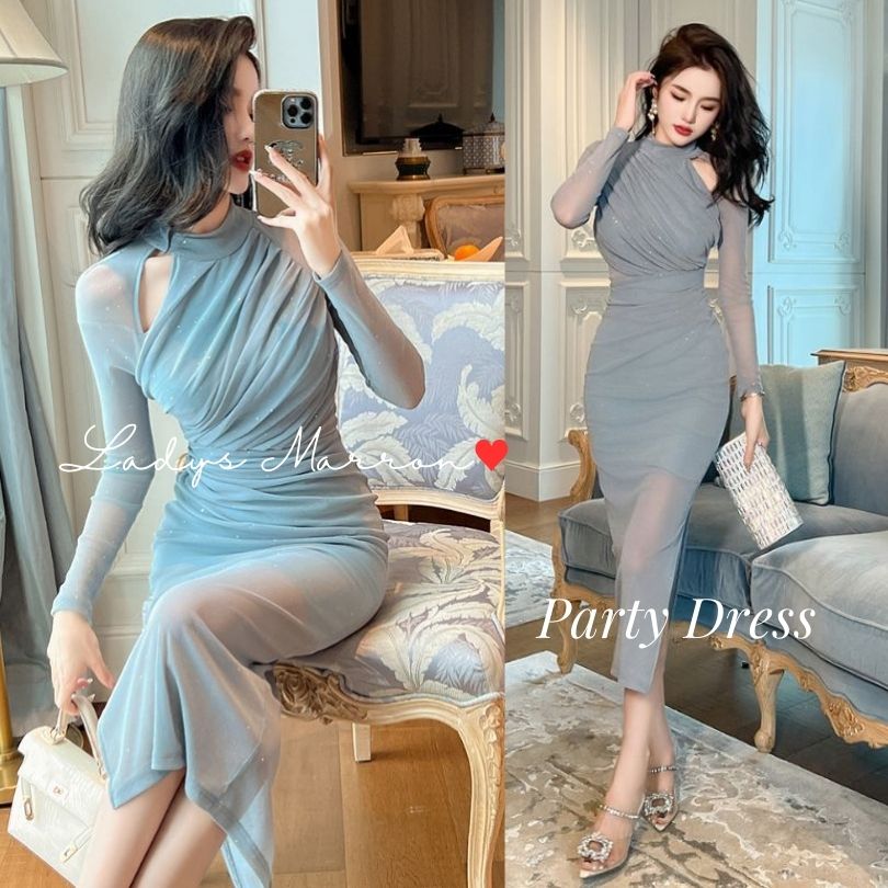 お財布に優しい結婚式タイトドレス お呼ばれドレス 結婚式 パーティードレス 韓国 グレードレス 灰色ドレス セクシードレス シースルードレス 二次会ドレス ロングドレス ロングワンピース 無地 ラウン