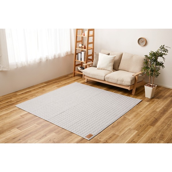 ラグマット 絨毯 約190x190cm グレー 滑り止め付 ホットカーペット可 オールシーズン 洗える スウェットキルトラグ リビング