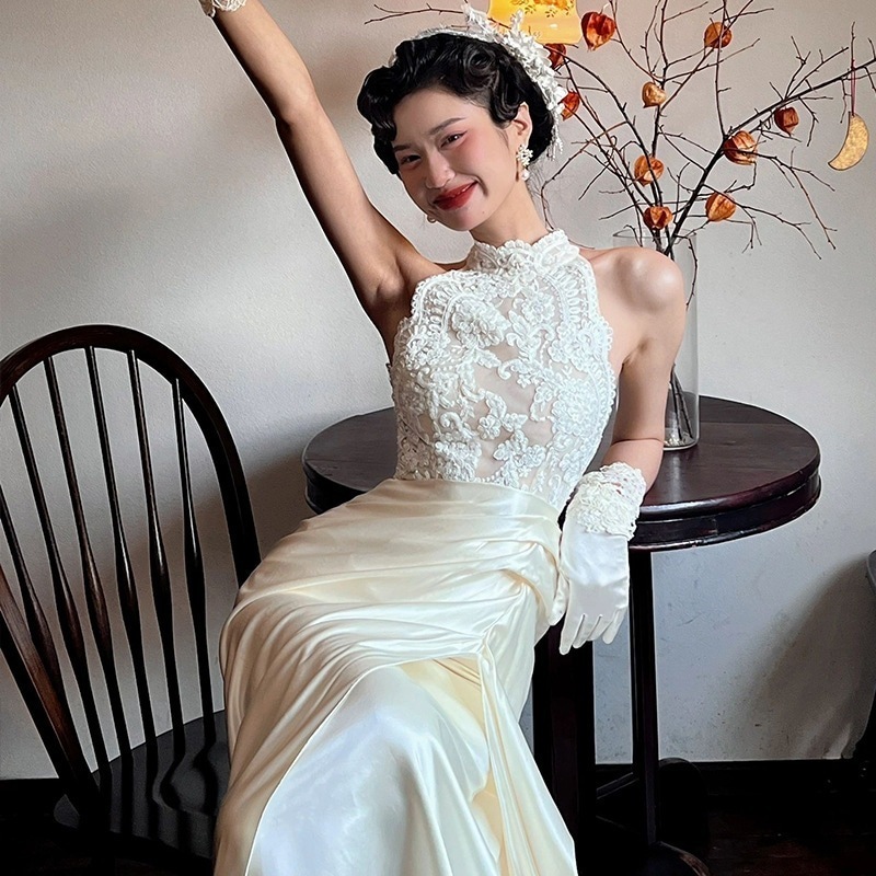 韓国作追加!!!結婚式ドレスワンピースレースウエディングドレスフィッシュテールスカート花嫁披露宴二次会謝会発表会演奏会女子会