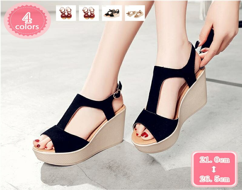 1000円OFFクーポン サンダル Tストラップ シンプルサンダル ウエッジソール 厚底 夏サマーサンダル おしゃれ 黒 オープントゥ ハイヒール 大きいサイズ レディース エレガント コスプレ 美脚