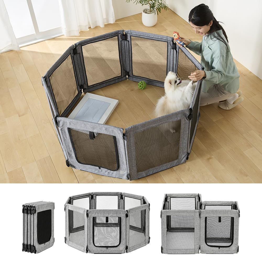 アイリスオーヤマ ペットサークル ケージ 折りたたんで洗える 組み換え可能 コンパクト収納 子犬 老犬 Lサイズ グレー 123長さ x 123幅 x 60高さ cm AOPS-8P