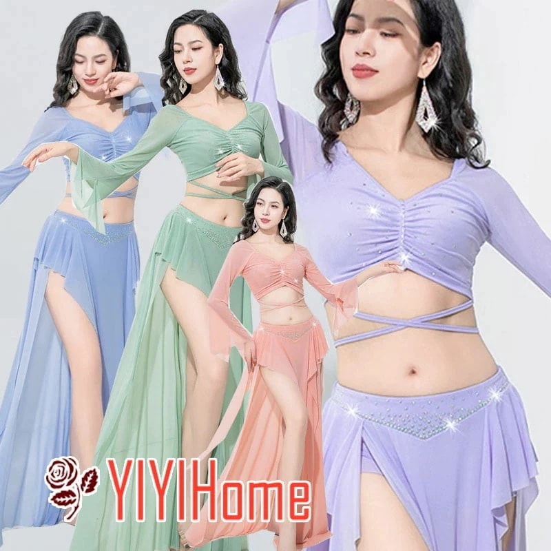 2026年新製品 新入 ベリーダンス ダンス衣装 セット ハロウィン コスプレ 仮装 パーティー 余興用 レッスン着 トップス スカート(インナーパンツ付き)2点セット 社交ダンス　発表会　ラテンダン