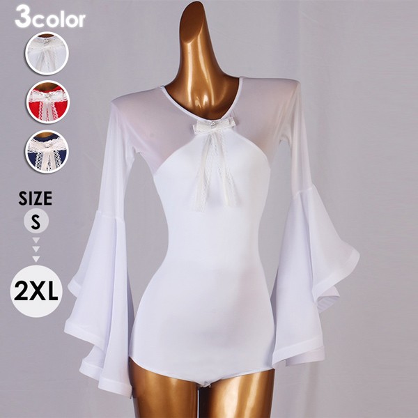 ベストセラー社交ダンス衣装 トップス 透け感 レオタード式 社交ダンス トップス 練習着 長袖 春 秋 冬 競技用 ダンスウェア ステージ衣装 大きいサイズ カラオケ パーティー デモ 衣装 大きいサ