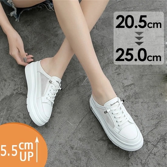 爆裂超特価 スニーカー メッシュ サンダル レディース ぺたんこ かかとフリー 厚底 通気性 レース 透け感 シースルー フラット ヒール5.5cm かかとなし ホワイト 普段履き サボサンダル スニ