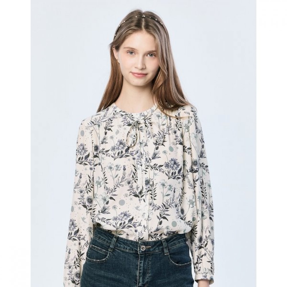 [25SS] プリント 長袖 ブラウス アイボリー HSSH5B251I1