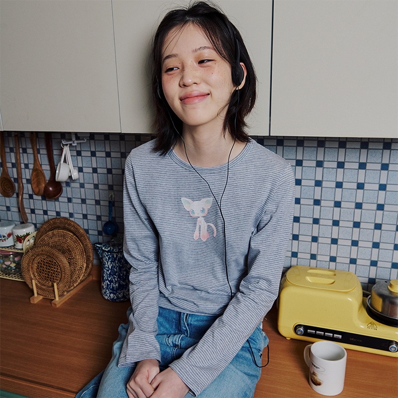 CAT MONSTER STRIPE SLIM LONG SLEEVE