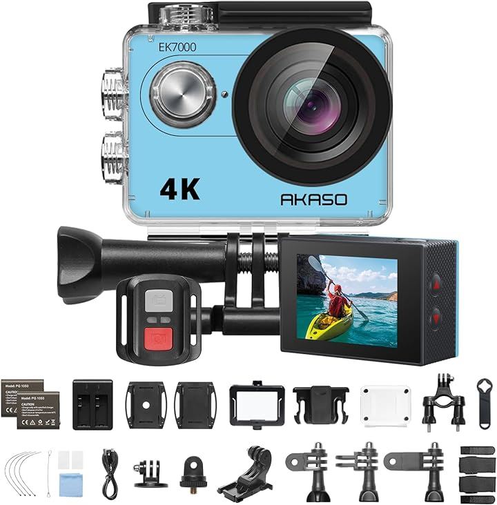 EK7000 アクションカメラ 4K30FPS 20MP 水中カメラ WiFi搭載 Type-C外部マイク対応 30M防水 HDMI出力 170度広角レンズ リモコン付き( ブルー)