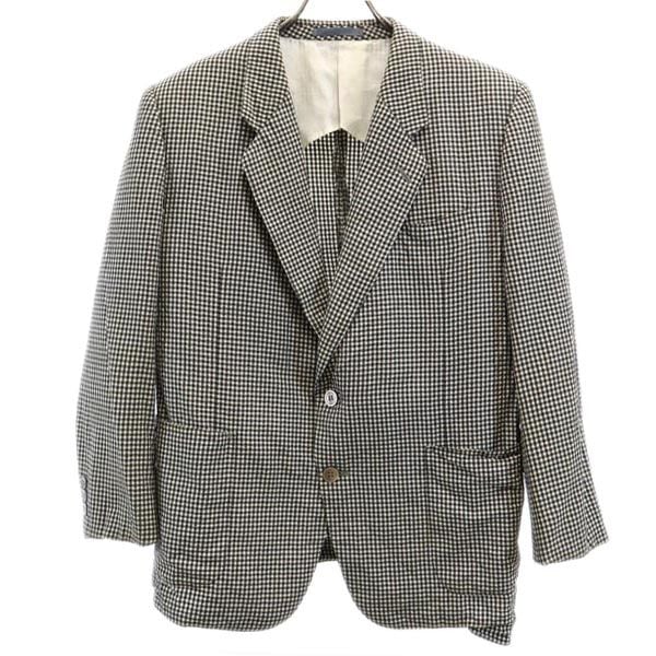 シルク チェック柄 テーラードジャケット ST46-54 ブラック ×ホワイト メンズ