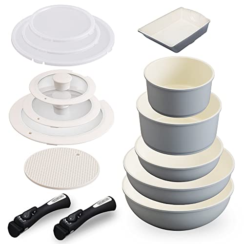 アイリスオーヤマ(IRIS OHYAMA) 【時短・省エネ】 アイリスオーヤマ 取っ手のとれる フライパン 鍋 14点セット IH ガス火対応 26cm 20cm コンパクト収納 軽量 セラミックカラ