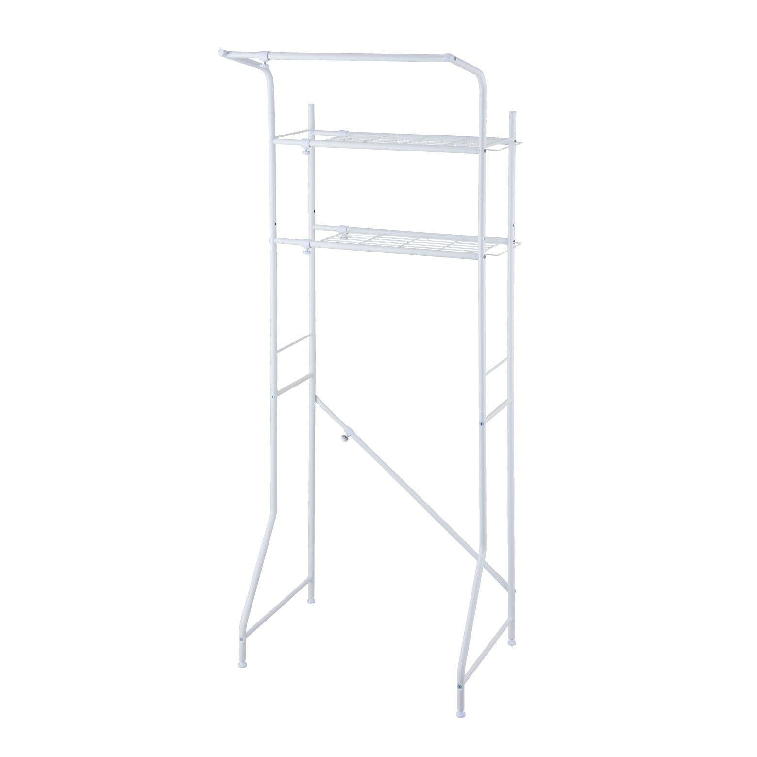 全国送料無料 Belca(ベルカ) ランドリー収納 ランドリーラック 棚2段 幅伸縮タイプ ハンガーバー付き 幅61~93×奥行54.8×高さ182cm ホワイト タオル掛け付き 洗濯機ラック アジャ