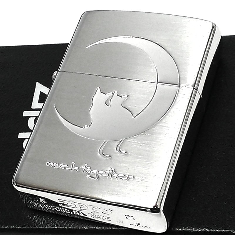 ZIPPO ネコ CAT & MOON ジッポ ライター 月 猫 かわいい 三日月 シルバー エッチング 女性 レディース ねこ シンプル おしゃれ 銀 可愛い メンズ ギフト プレゼント