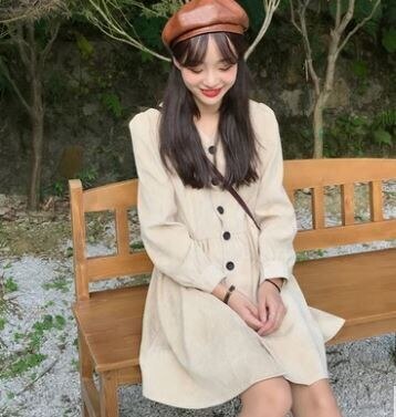 3色 ワンピース 長袖 秋 冬 きれいめ カジュアル かわいい フォーマル aライン Aライン フレア ミニ ミニ丈 ショート ショート丈 膝上 七分袖 Vネック タイト 細身 ウエストマーク 前開き